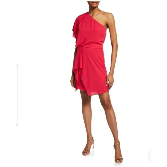 NWT Halston Fuscia One Shoulder Draped Dress 6 - Picture 2 of 10